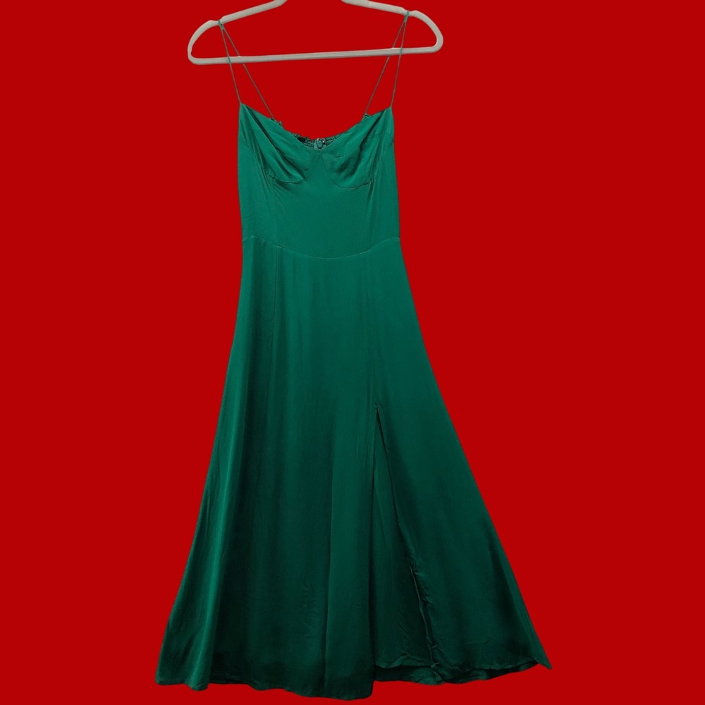 Reformation Inka Dress Emerald Green Bustier Slit Midi Size 4 #2209B Cami Dress